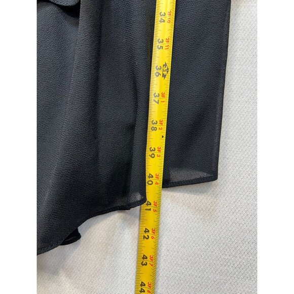 SLNY Womens Tiered Capelet Chiffon Dress Large Black Party Flutter Sleeve Midi - Picture 9 of 12